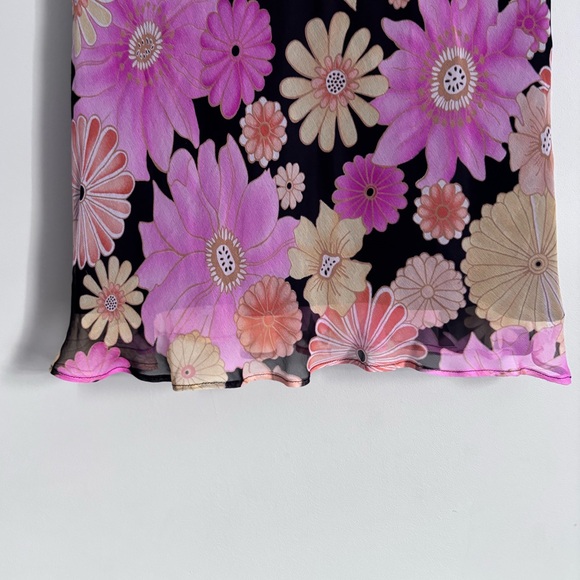 Allison Taylor Black and Pink Floral Silk Midi Skirt Size L - Picture 4 of 7